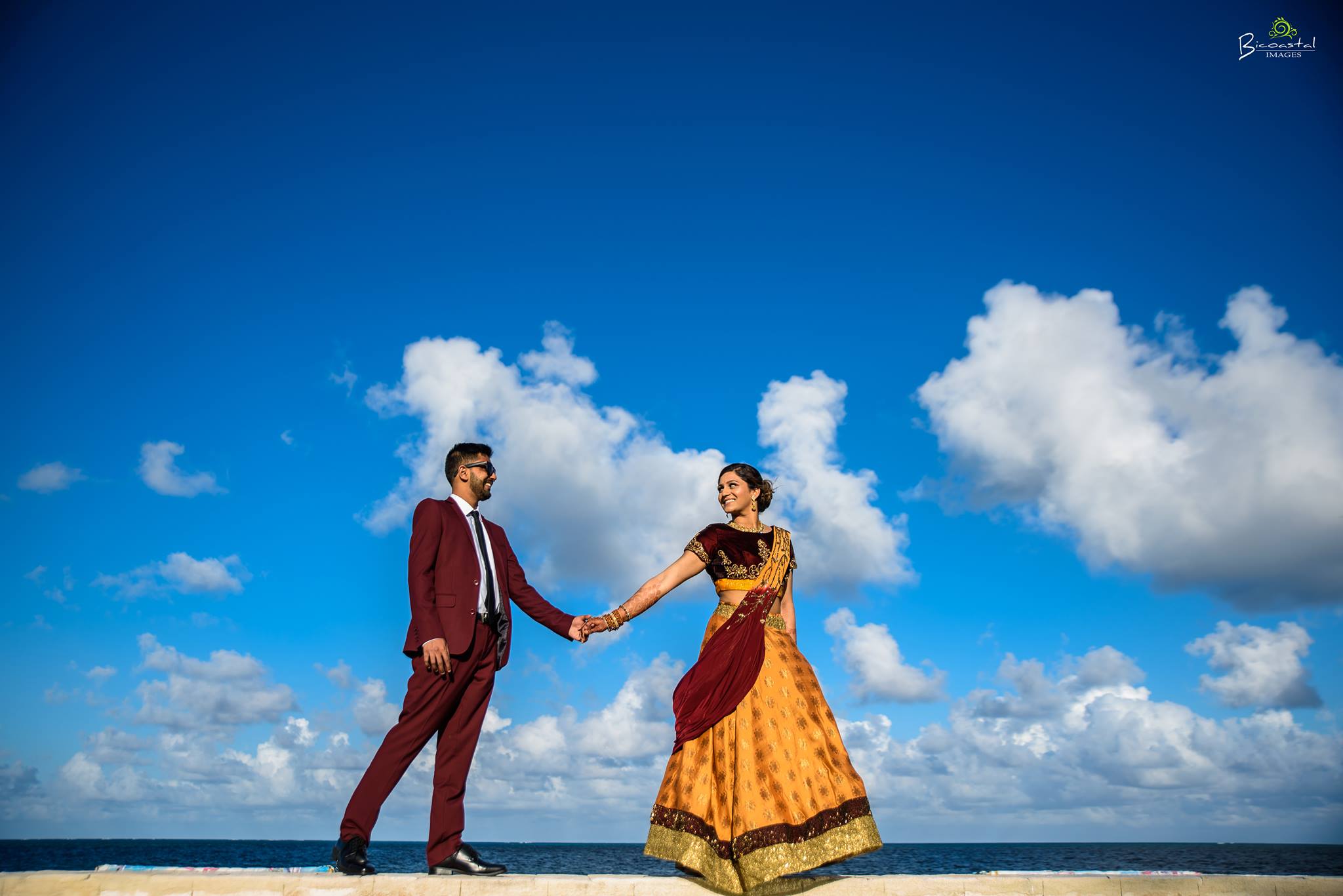 Indian wedding couple in traditional attire at destination wedding in Mexico - showcasing cultural diversity and local photography expertise